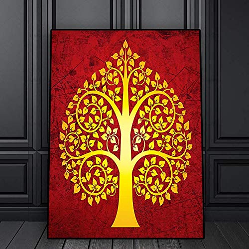 wojinbao Cartel de Arte nórdicoVintage Style Thailand Bodhi Tree Oil ng on Canvas Posters and Prints Scandinavian Art Wall Picture for Living Room Decor