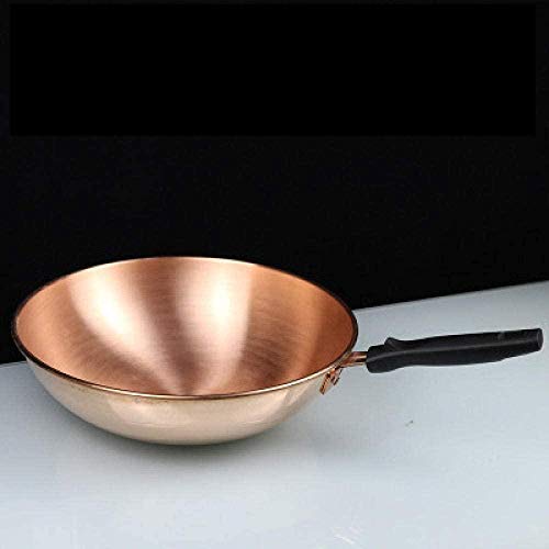 Wok de Cobre Puro de 32CM / 35CM sartén de Mango Grueso con Mango de Seguridad Wok Largo para el hogar con Olla de Sopa de Fondo Redondo sartén para el hogar-Mango Doble-Mango Simple 35cm_1