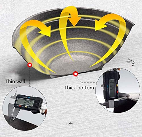 Wok De Hierro Hecho A Mano Woks Sin Recubrimiento Ollas De Cocina Wok De Hierro Antiadherente Vivo Sin Humo De Aceite Wok Casero De Olla De Hierro Antiguo Con Tapa De Madera,32CM