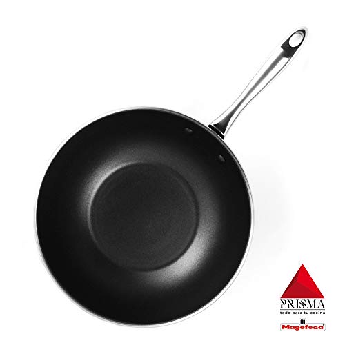 Wok MAGEFESA Prisma. Wok Fabricado en Acero Inoxidable 18/10, Antiadherente Triple Capa, Apta para Todo Tipo de Cocina, INDUCCIÓN. Fácil Limpieza. Apto para lavavajillas y Horno. (Wok, 28_cm)