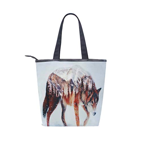 Wolf Forest - Bolsa de Lona para Pintar aerógrafos, para Mujer, diseño de árbol, Ideal para la Escuela, el Trabajo, el Gimnasio, el Uso Diario