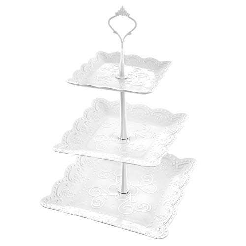 Wolintek Soporte para Tartas de 2/3 Pisos, Bandeja de Tartas, Plato de Frutos Secos Plaza Apilada Fiesta Cupcake y Torre de Postre (B)