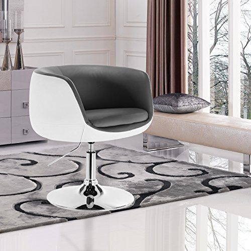 WOLTU 1x Taburete de Bar Sillas de Cocina con Reposabrazos Taburete Peluqueria Imitación Cuero Taburete Bajo Taburete de Trabajo Silla de Escritorio Gris+Blanco BH42grw