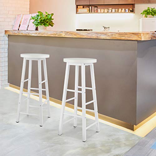 WOLTU 2X Taburete de Bar Muebles Cocina Silla de Comedor Taburete Alto para Salon Cocina Estructura de Metal, MDF Blanco BH130ws-2