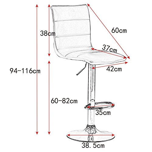 WOLTU 2X Taburete de Bar Taburetes de Cocina Juego de 2, con Respaldo Altura Ajustable, Acero Cromado Piel sintética, Asiento Acolchado BH15gr Gris