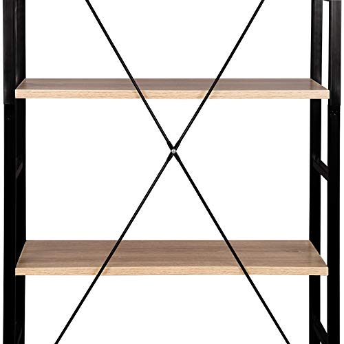 WOLTU Estantería con 6 Escalera Soporte de la Planta Estante de Almacenamianto de Madera de AceroRoble Claro+ Negro 60x28x180cm RGB9307hei