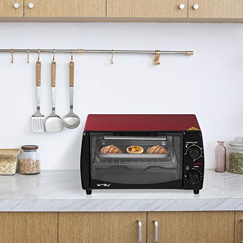 WOLTU Horno Eléctrico de Sobremesa 800W 12 litros Horno de Conveccción, 37x30x20.5 cm Temperatura hasta 250ºc Horno Tostador Mini Multifunción Rojo BF08rt