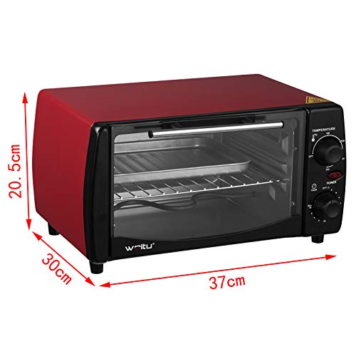 WOLTU Horno Eléctrico de Sobremesa 800W 12 litros Horno de Conveccción, 37x30x20.5 cm Temperatura hasta 250ºc Horno Tostador Mini Multifunción Rojo BF08rt