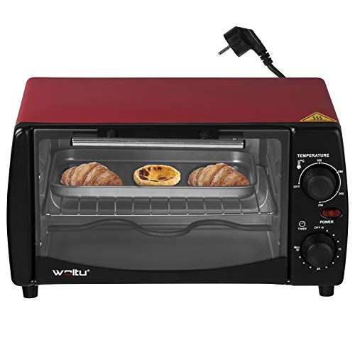 WOLTU Horno Eléctrico de Sobremesa 800W 12 litros Horno de Conveccción, 37x30x20.5 cm Temperatura hasta 250ºc Horno Tostador Mini Multifunción Rojo BF08rt