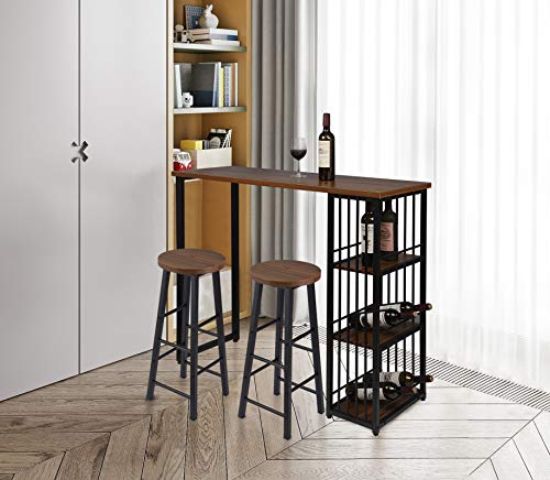 WOLTU Mesa de Bar Mesa de Bistro Mesa de Comedor con 3 Estantes, Estructura de Metal, MDF, 120x40x105cm (WxDxH) Haya Oscura BT26dc