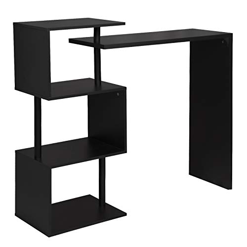 WOLTU Mesa de Bar Mesa de Bistro Mesa de Comedor con 3 Estantes, Giratorio Estructura de Metal, MDF, 134x38x112cm (WxDxH) Negro BT27sz