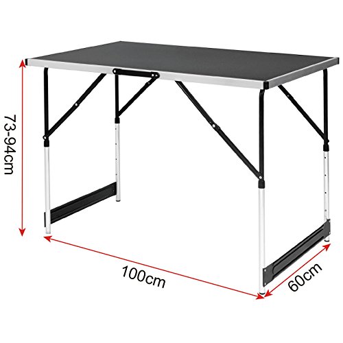 WOLTU Mesa de Camping Mesa Plegable Mesa de Jardín Mesa de Trabajo Mesa de Balcón Altura Regulable Aluminio Acero MDF Negro CPT8121sz