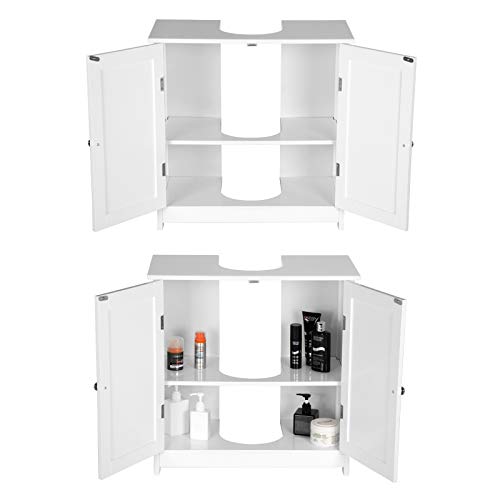 WOLTU Mueble para Debajo del Lavabo Madera, 2 Puertas para Cuarto de Baño 60x60x30cm, Blanco BZS02ws