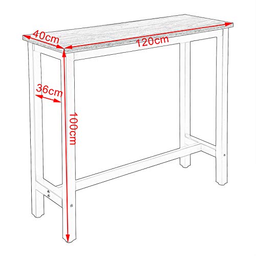 WOLTU Set Mesa de Bar y 2 uds. Taburete de Bar Muebles Cocina Mesa de Bistro Silla de Comedor para Salon Estructura de Metal, MDF 120x40x100cm Haya Oscura BT17dc+BH237dc-2