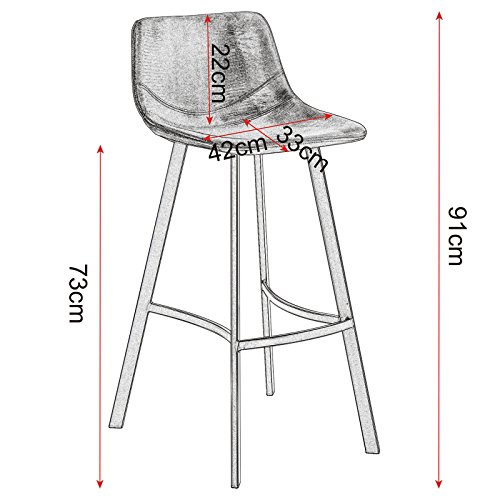 WOLTU Taburete de Bar con Respaldo,para Cocina Bar Aspecto Antiguo Cuero Artificial Marco de Acero Marrón BH79br-2