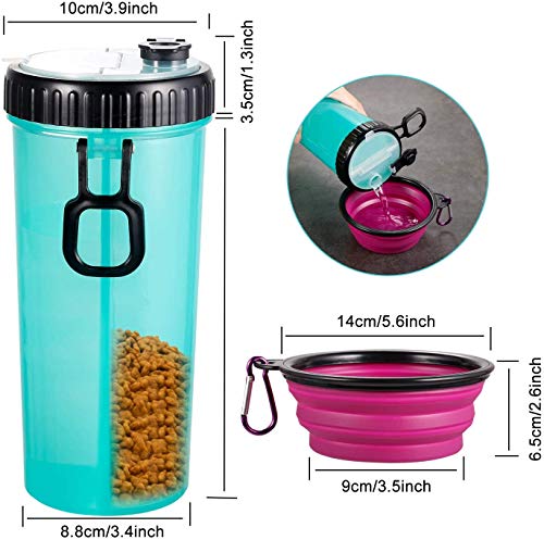 WOMGF 400ml Botella de Agua para Perros Portatil Envase de Comida para Mascotas para al Aire Libre Caminar Viajar con 2 Plegable Tazones