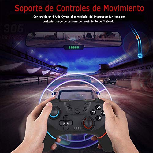 WonDa Mando Inalámbrico Nintendo Switch, Bluetooth Mando Switch Pro y Switch Lite Gamepad Joypad Joystick Admite Sensor 6 Gyro Axis Turbo y Dual Motor