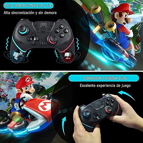 WonDa Mando Inalámbrico Nintendo Switch, Bluetooth Mando Switch Pro y Switch Lite Gamepad Joypad Joystick Admite Sensor 6 Gyro Axis Turbo y Dual Motor