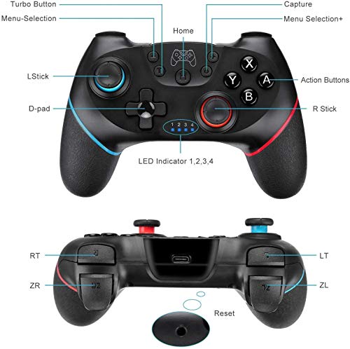 WonDa Mando Inalámbrico Nintendo Switch, Bluetooth Mando Switch Pro y Switch Lite Gamepad Joypad Joystick Admite Sensor 6 Gyro Axis Turbo y Dual Motor