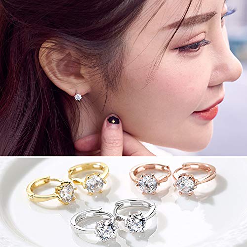 Wonderful Day Aretes para Mujer Classic Six Claw Clear AAA + Cubic Zirconia Rose Gold Color Fashion Jewelry para niñas, E121