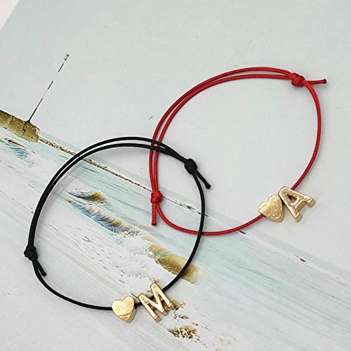 Wonderful Day Dorado Minúsculo Corazón Iniciales Nombre Charm Letra Pulsera para Mujeres Hombres Lucky String Rope Pulseras Rojas Pareja Regalos, F, Rojo