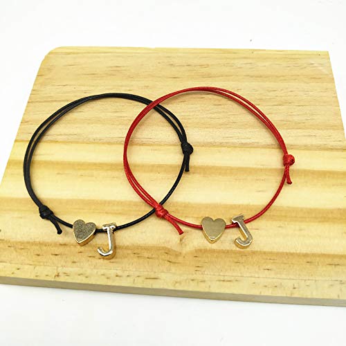 Wonderful Day Dorado Minúsculo Corazón Iniciales Nombre Charm Letra Pulsera para Mujeres Hombres Lucky String Rope Pulseras Rojas Pareja Regalos, F, Rojo