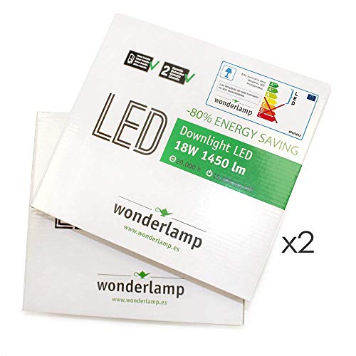 Wonderlamp W-E000045 - Juego 2 Downlight LED Extraplano Redondo, Iluminacion 18W (1480 lm), 6000K (Luz Fr?a), Blanco, Diametro de 22.5 cm, Grosor 1 cm