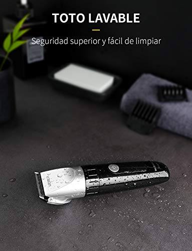 WONER Maquina Cortar Pelo Hombre 2 Velocidades Pantalla LED Recargable Inalámbrica Impermeable Profesional Cuchillas de Precisión Batería 2000mAh, Recortadora de Pelo Barba Negro