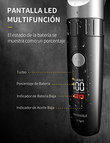 WONER Maquina Cortar Pelo Hombre 2 Velocidades Pantalla LED Recargable Inalámbrica Impermeable Profesional Cuchillas de Precisión Batería 2000mAh, Recortadora de Pelo Barba Negro