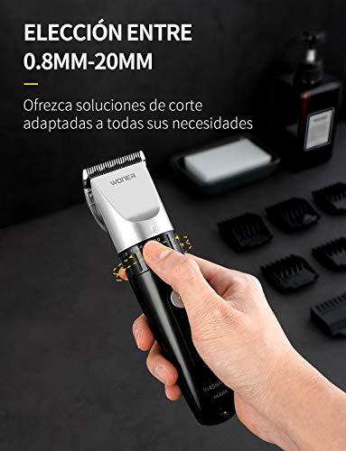 WONER Maquina Cortar Pelo Hombre 2 Velocidades Pantalla LED Recargable Inalámbrica Impermeable Profesional Cuchillas de Precisión Batería 2000mAh, Recortadora de Pelo Barba Negro