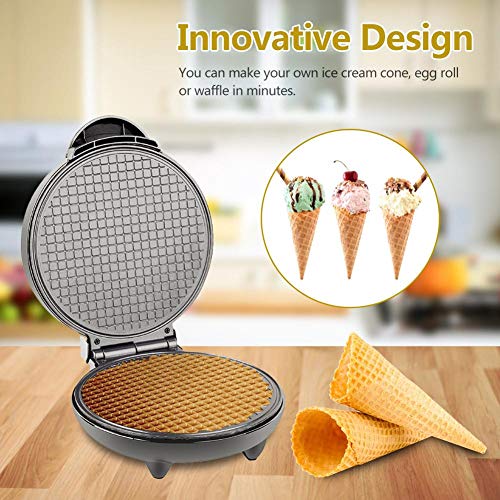 Wood.L Máquina para Hacer Cucurucho De Helado Profesional Gofrera De Rollo De Huevo Máquina De Barquillo Waffle Maker Eléctrica Antiadherente De Acero Inoxidable con Control De Temperatura