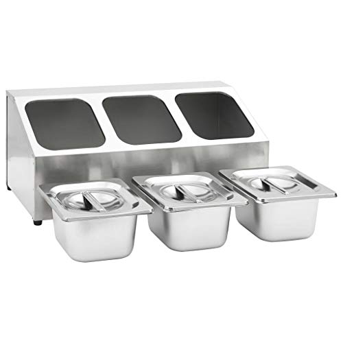 WooDlan Soporte Bandeja Gastronorm con 3 Bandejas 1/6 Acero Inoxidable 49,7 x 22,5 x 21,5 cm