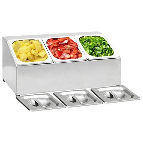 WooDlan Soporte Bandeja Gastronorm con 3 Bandejas 1/6 Acero Inoxidable 49,7 x 22,5 x 21,5 cm