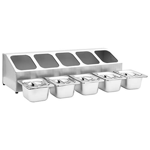 WooDlan Soporte Bandeja Gastronorm con 5 Bandejas 1/6 Acero Inoxidable 82,5 x 22,5 x 21,5 cm