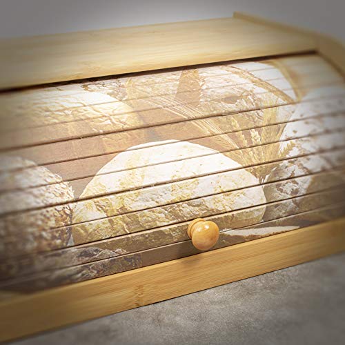 Woodluv - Panera de bambú natural para cocina, 40 x 25,5 x 17,5 cm