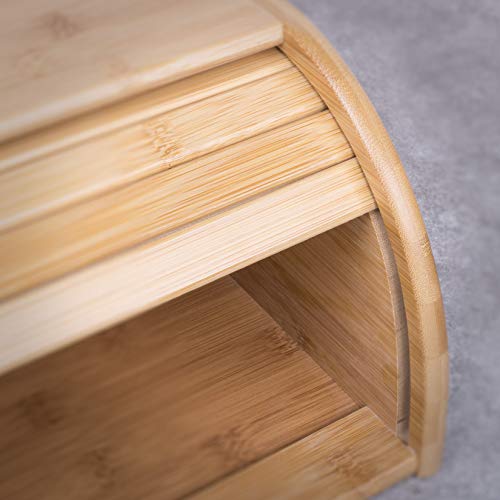 woodluv - Panera de Madera Natural de bambú con Tapa Enrollable, panera o Recipiente de Comida Seca para Almacenamiento de Cocina (no Requiere Montaje)