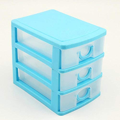 Woodtree Tres Capas Mini módulo extraíble de Escritorio Caja de Almacenamiento de contenedores de plástico pequeña Oficina Organizador Box - Azul, Color: Azul (Color : Blue)