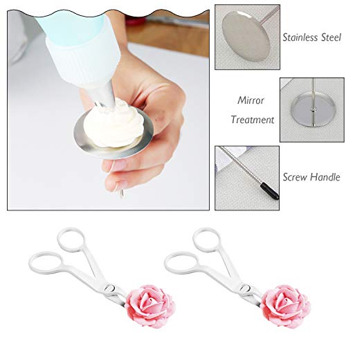 Woohome 12 Pz Nails Cake Flower, Pastel de Uñas de Flores Decoracion, Tijeras de Flores de Plástico y Soporte de Madera, Dispensadores de Pastel de Glaseado para pasteles, decoración de bizcochos