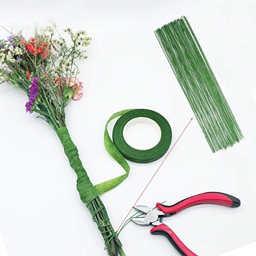 Woohome 7 Pz Herramienta Florales, 1.2CM Floral Verde Stem Tape, Alambre Floral Wire 26, Alambre Floral de Calibre 22 y 100 Pz Aguja de Bolas