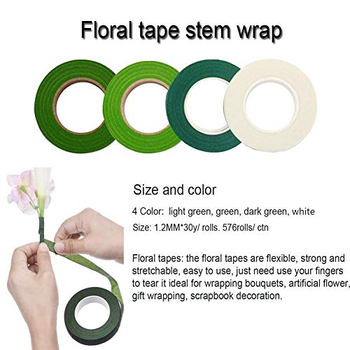 Woohome 7 Pz Herramienta Florales, 1.2CM Floral Verde Stem Tape, Alambre Floral Wire 26, Alambre Floral de Calibre 22 y 100 Pz Aguja de Bolas