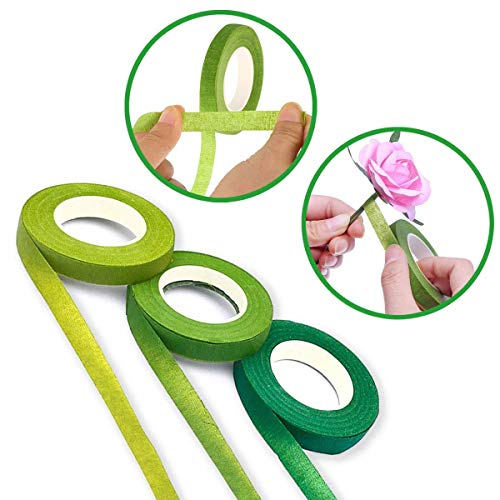 Woohome 7 Pz Herramienta Florales, 1.2CM Floral Verde Stem Tape, Alambre Floral Wire 26, Alambre Floral de Calibre 22 y 100 Pz Aguja de Bolas