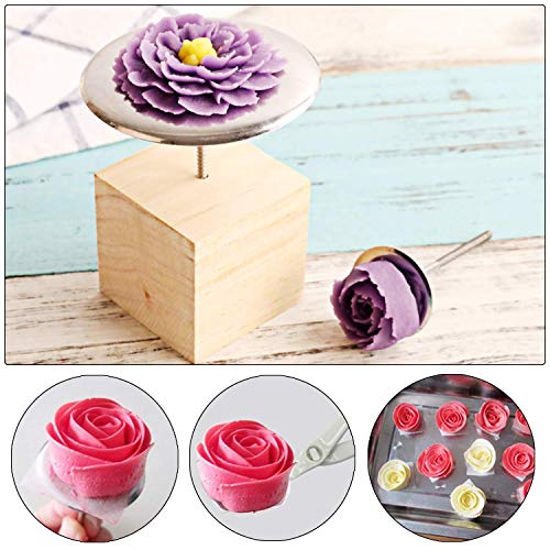 Woohome 7 Pz Nails Cake Flower, Decoracion de Pasteles 4 Tamaño Pastel de Uñas de Flores, 2 Pz Tijeras de Flores de Plástico y 1 Pz Soporte de Madera para Decoracion De Tortas, Cupcakes, Uñas, Agujas