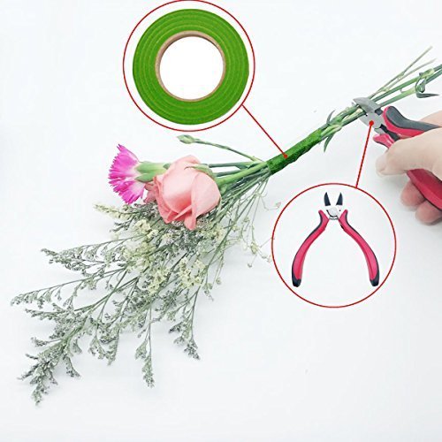 Woohome 8 Pz Herramienta Florales 1/2 Cinta Floral Verde y Marrón Stem Tape, Alambre Floral de Calibre 22, Alambre Floral Wire 26 y 4 1/2 Inch Cortador de Alambre