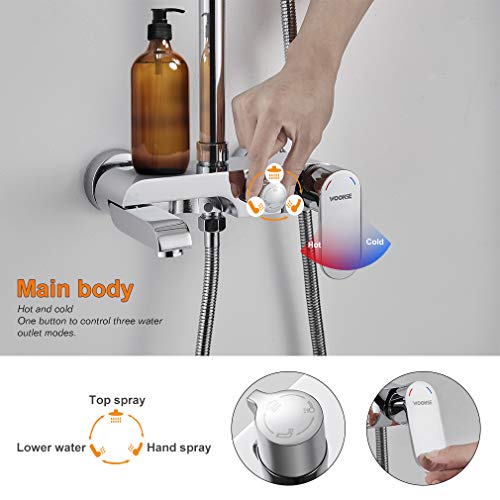 WOOHSE Sistema de ducha para bañera y ducha con mezclador, alcachofa cuadrada y 3 modos ducha de mano y flexo metálico de 1,5 m de longitud y soporte, altura regulable: 81-114,5cm, cromo