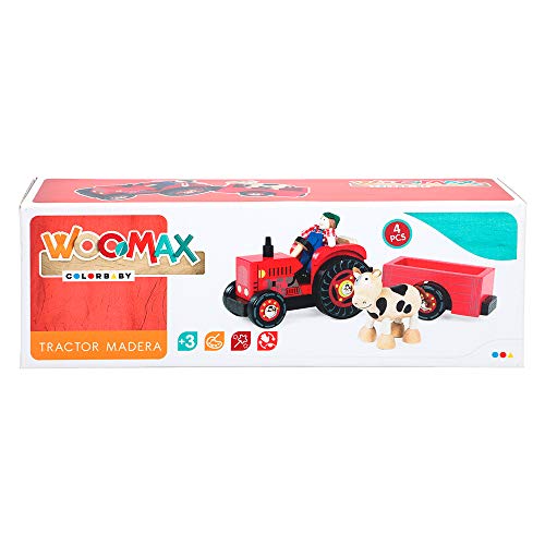 WOOMAX- Tractor de madera 33 cm (Colorbaby 43621) , color/modelo surtido