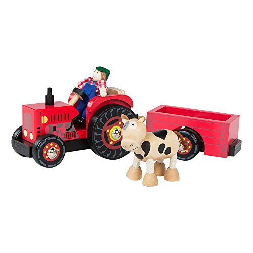 WOOMAX- Tractor de madera 33 cm (Colorbaby 43621) , color/modelo surtido