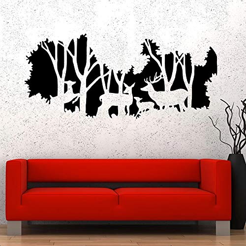 wopiaol Familia de los Ciervos Tatuajes de Pared Naturaleza Bosque Animales Caza Vinilo Ventana Adhesivo Dormitorio Sala de Estar Vivero Decoración Interior Arte