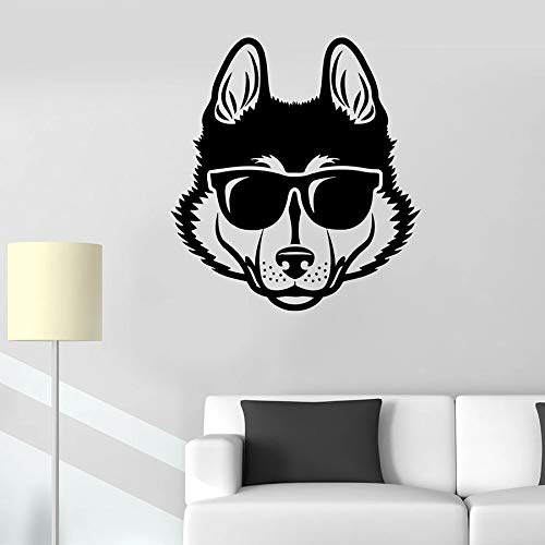 wopiaol Wolf Dog Tatuajes de Pared Cabeza de Mascota Gafas de Sol Frescas Animales Vinilo Etiqueta de la Ventana Tienda de Mascotas Arte Mural Dormitorio Hombre Cueva Decoración del hogar