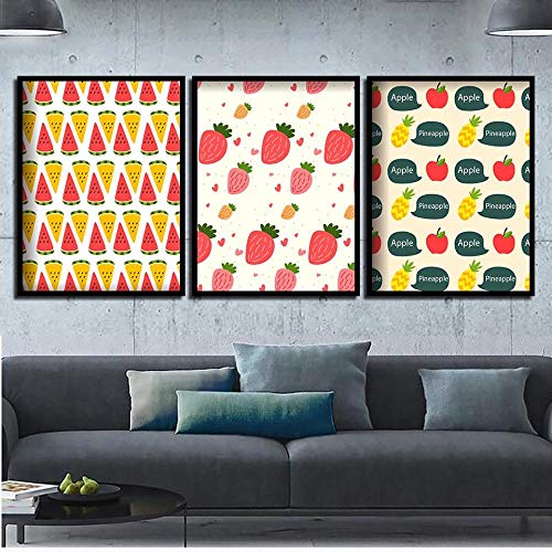 woplmh Pintura en Lienzo HD Impresiones Imágenes Sandía Fresa Piña Decoración de Frutas Nordic Poster y Wall Art For-60x80cmx3 / sin Marco