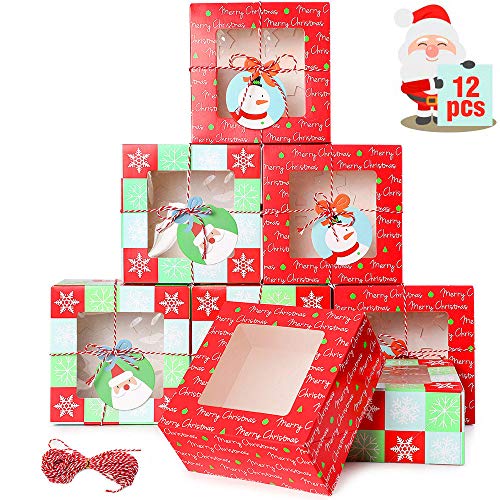 wordmo 12 piezas Cajas de galletas de Navidad Cajas de regalo Cajas de magdalenas Cajas de dulces de panadería de chocolate para vacaciones Fiesta de cumpleaños de Navidad de Acción de Gracia